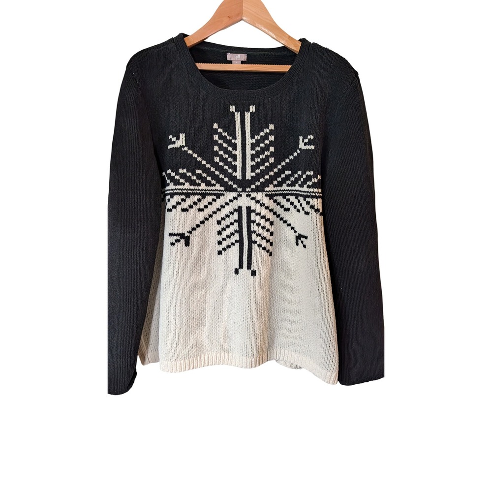 J. Jill Chenille Snowflake Sweater Black Cream Colorblock Knit XL 1363013